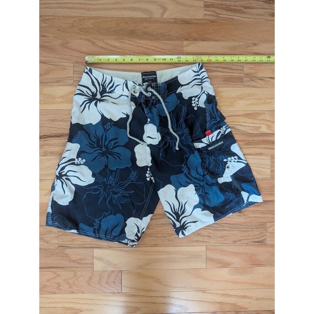 Vintage Abercrombie and Fitch Board Shorts Size 30 Blue White Hibiscus
